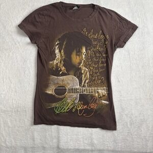 Y2K Zion Bob Marley 2009 Brown Short Sleeve Baby Doll Shirt Women's Size Medium